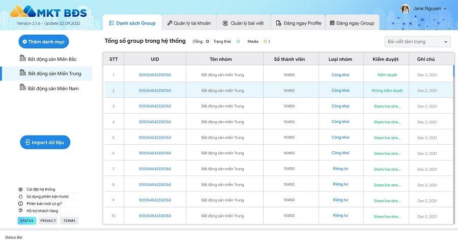 Cung cấp danh sách nhóm bất động sản 