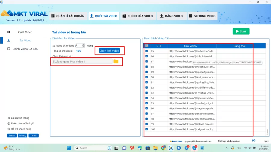 Cách tải hàng loạt video trên Tiktok bằng phần mềm MKT Viral