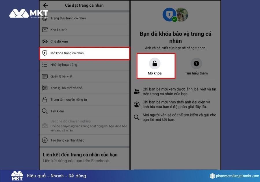 Cách mở khóa bảo vệ trang cá nhân Facebook